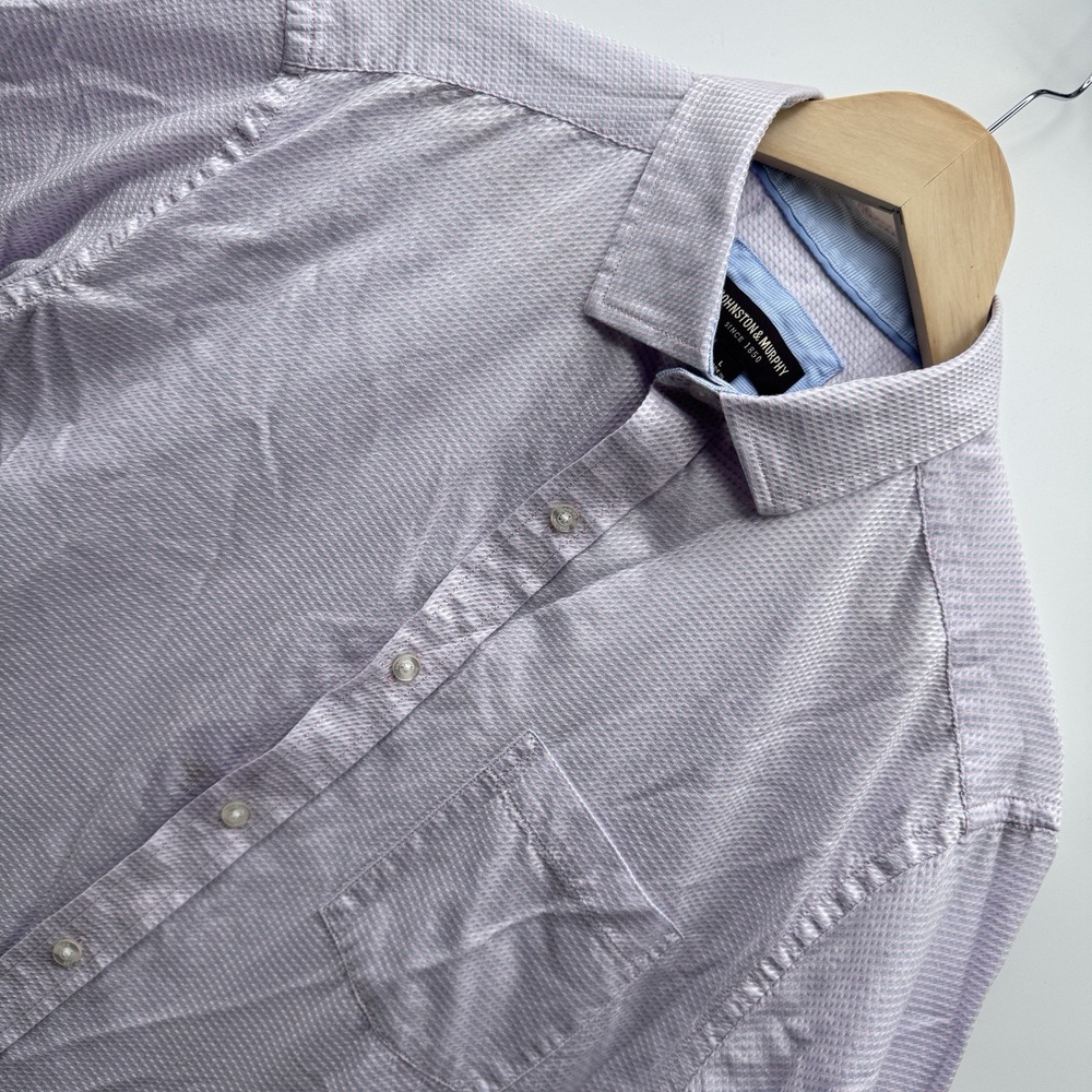Johnston & Murphy Mens Large Cotton Button Up Dress Shirt Purple Pink